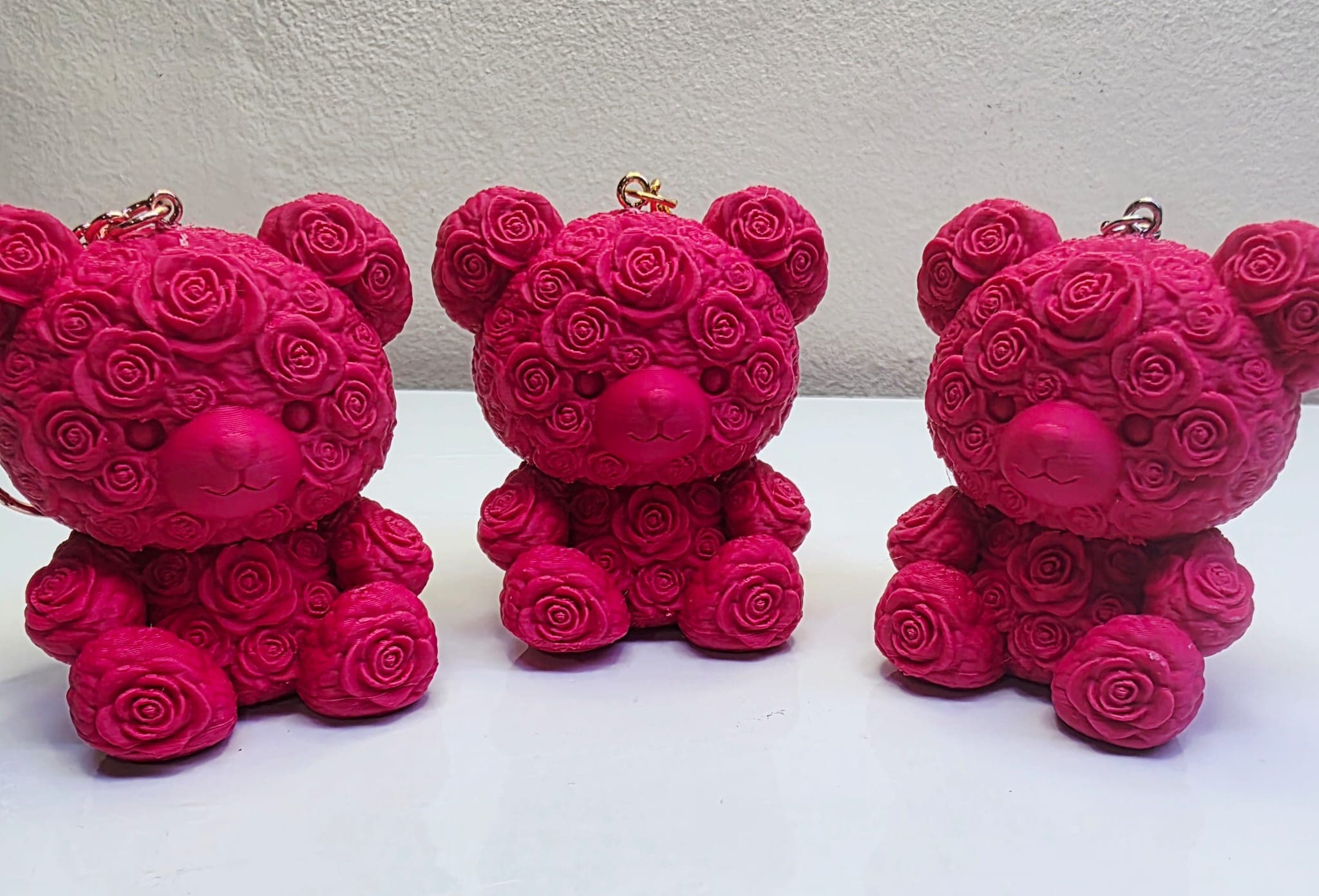 Adorable Rose Bear Keychain - 3D Printed Floral Charm