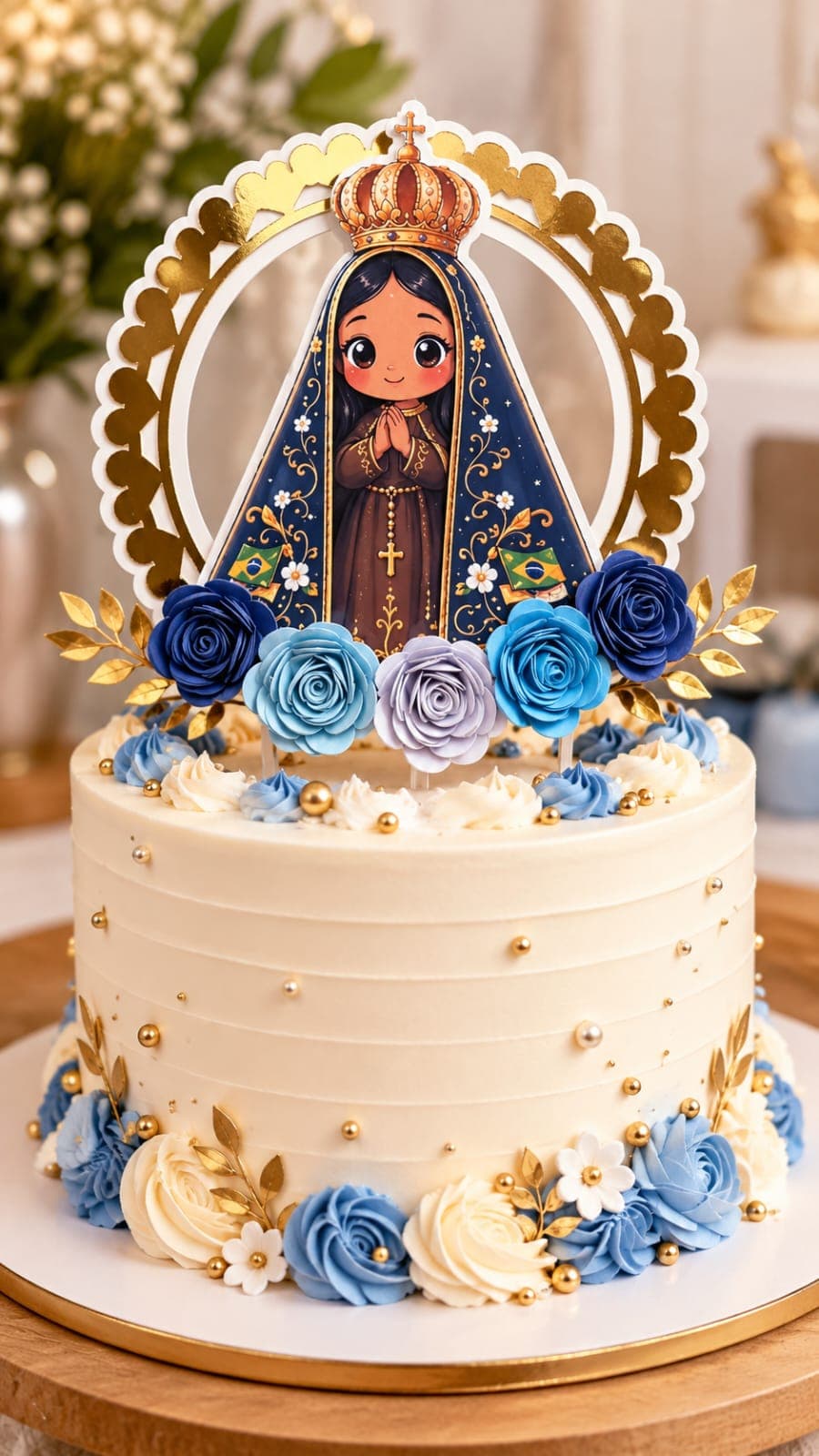 Our Lady of Aparecida Cake Topper | Nossa Senhora Aparecida | Handmade Religious Cake Decoration | Baptism & First Communion